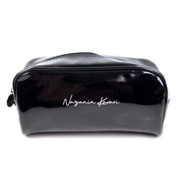 NAZANIN KAVARI BLACK PVC MAKEUP ZIP CASE BRUSH HOLDER COSMETIC BAG PURSE - Picture 1 of 12